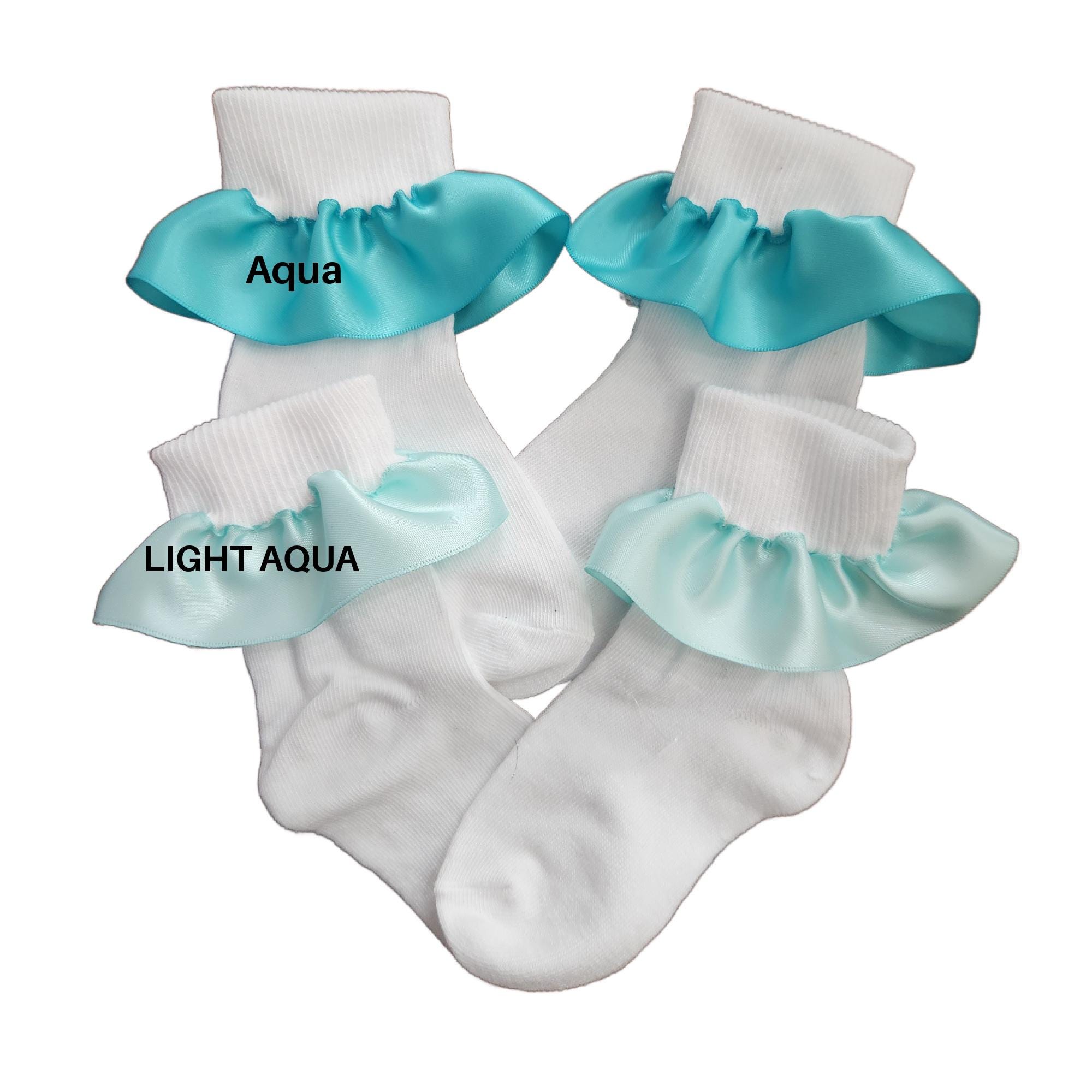 Aqua Ruffle Ribbon Trimmed Socks Apple Green Tiana Match My Tutu Purple Gold Red Hot Pink Light Pink Girls Ribbon anklet
