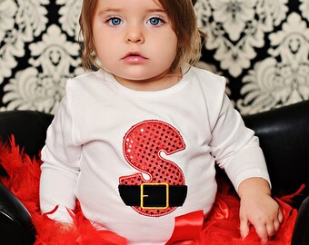 SANTAS HELPER Christmas  Glitter Personalized Initial Shirt or Bodysuit Baby Toddler Child Christmas Top