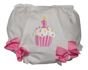 Birthday Cupcake and Candle Personalized Diaper Cover Bloomers NB Infant Toddler Customize Your Color Bloomers