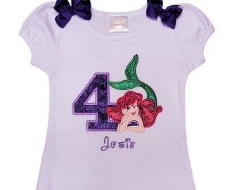 Ariel Little Mermaid BIRTHDAY PERSONALIZED Purple Sparkle Shirt-Tank Top Bodysuit 1st 2nd 3rd 4th 5th 6th 7th 8th Birthday Ariel Top