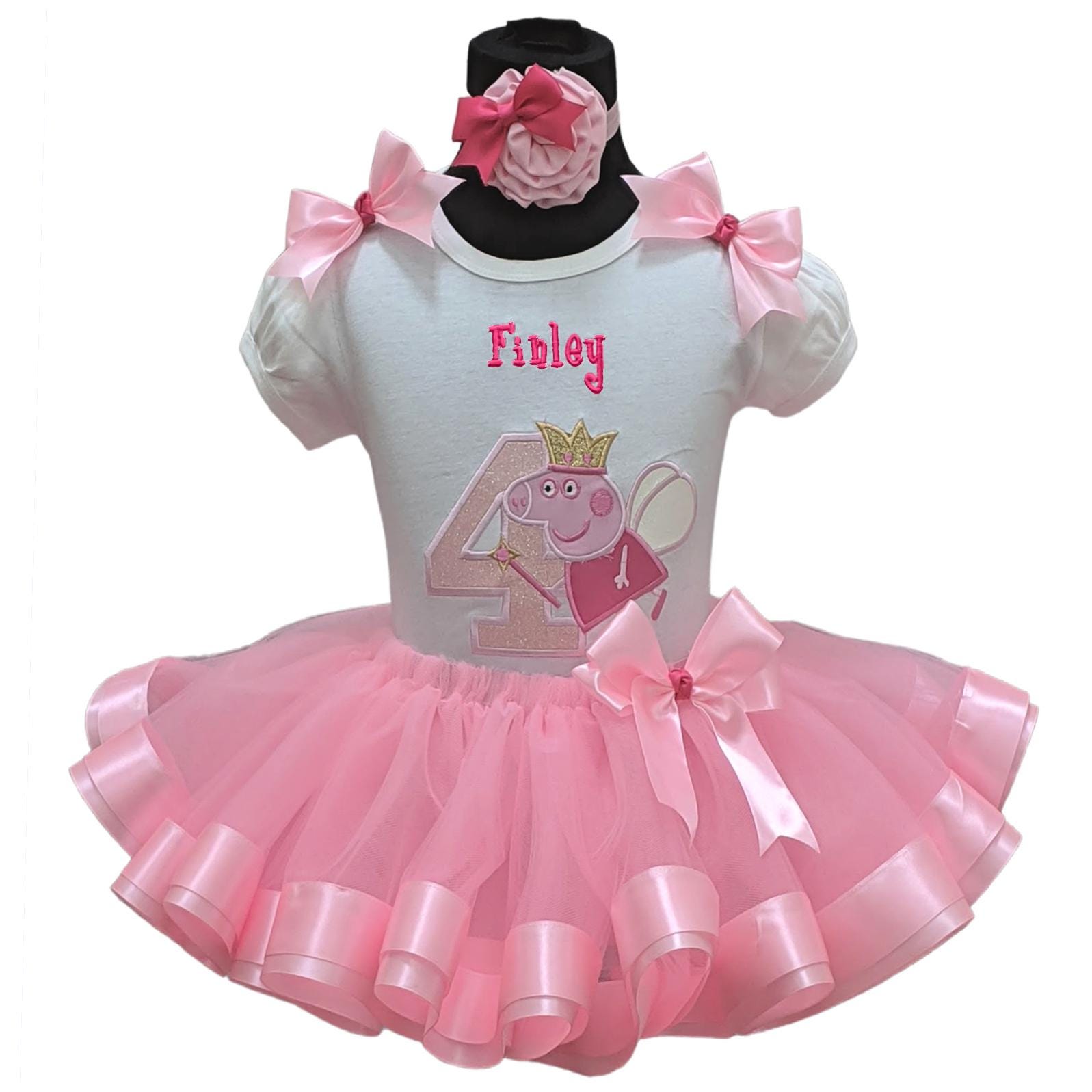Pink Pig Glitter Personalized Birthday Pink Ribbon Tutu Set Shirt Tutu Bows Headband Princess Pink Pig Birthday Outfit Any Age