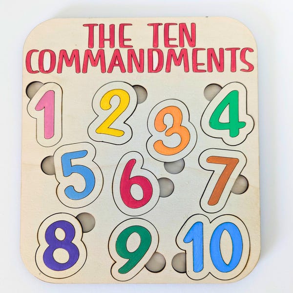 Casse-tête des 10 commandements | Puzzle en bois | Cadeau de baptême | Casse-tête catholique | Jouet chrétien| Apprentissage de la Bible | Casse-tête biblique