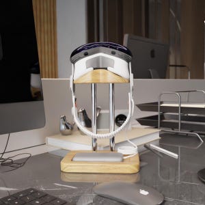 Premium Ash Wood Stand for Apple Vision Pro | Dock with Battery Holder & Cable Management