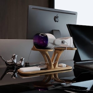 Wooden Stand for Apple Vision Pro – Handcrafted Oak Headset Holder & Accessory Organizer. /Minimalist VR Dock