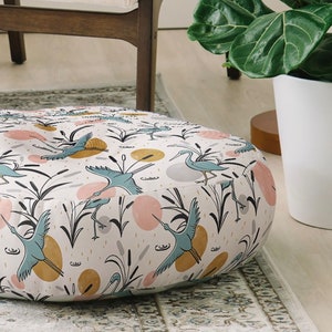 Cream Floor Pillow // Floor Cushion // Dorm Decor // Pillows // Round and Square Sizes // Marshland Design // Home Decor // Birds // Nature