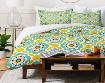 Moroccan Geometric Duvet Cover: Boho Bedding, Retro Decor
