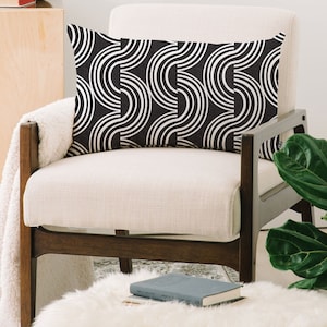 Minimalist Black And White Geometric Pillow / Throw Pillow / Lumbar Pillow / Rectangular Pillow / Retro Pillow / Oblong Pillow / Home Decor