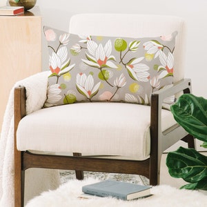 Magnolia Floral Pillow / Decorative Throw Pillow / Accent Pillow / Oblong Pillow / Floral Decor / Throw Pillow / Floral Pillow / Beige Decor