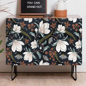 Moody Floral Wood Cabinet / 1 Shelf Credenza / Entertainment Center / Furniture / Sideboard Cabinet / Floral Decor / Magnolia Floral Cabinet