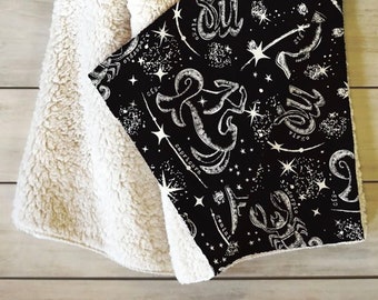 Black Throw Blanket /  Fleece Throw Blanket / Astrology Gifts / Celestial Decor / Dorm Decor / Boys Room Decor / Cozy Blanket / Nursery