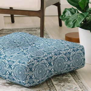 Boho Floor Pillow / Square Floor Pillow / Round Floor Pillow / Meditation Pillow / Floor Seating / Floor Pouf / Mandala Design Pillow / Blue