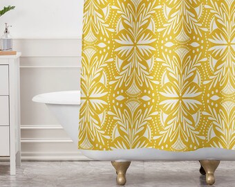 Yellow Shower Curtain // Bathroom Decor // Bath Curtain // Boho Style // Fabric Shower Curtain // Lenox Goldenrod Design // Feminine Decor