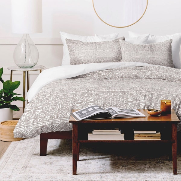 Funda nórdica geométrica bohemia: ropa de cama con estampado tribal neutro
