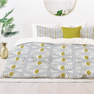 Mid Century Decor Gray Comforter: Retro Bedding, Lightweight Comforter