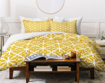 Yellow Duvet Cover / Geometric Duvet / Home Decor / Yellow Bedding / Queen Duvet Cover / King Duvet Cover / Lightweight Duvet Cover / Yellow