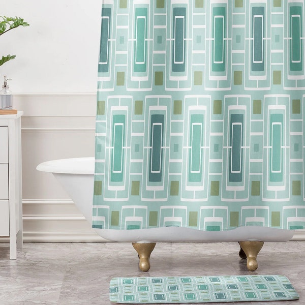 Mid Century Modern Shower Curtain / Geometric Shower Curtain / Retro Shower Curtain / Aqua Shower Curtain / MCM Decor / Aqua Bath Curtain