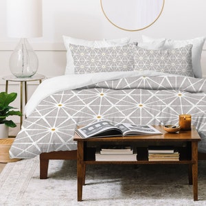 Mid Century Duvet Cover / Geometric Duvet Cover / Neutral Bedding / Cotton Duvet Cover / Mid Century Modern Bedding / King Size Duvet Cover