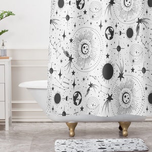 Outer Space Shower Curtain / Bathroom Curtain / Black & White Shower Curtain / Bathroom Decor / Stars / Constellations / Outer Space Decor