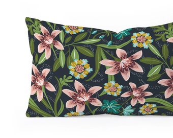 Rectangular Pillow / Lumbar Pillow / Dark Floral Pillow / Decorative Pillow / Rectangular Throw Pillow / Floral Throw Pillow / Throw Pillows