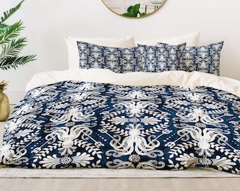 Nautical Comforter / Octopus Comforter / Lightweight Comforter / Queen Comforter / King Comforter / Nautical Bedding / Blue & White Bedding
