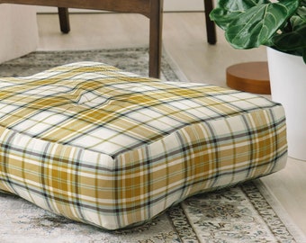 Plaid Floor Pillow / Meditation Cushion / Floor Seating / Floor Pillow / Floor Pouf / Round Floor Pillow / Square Floor Pillow / Yellow