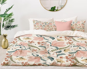 Blush Pink Floral Comforter - Cottagecore Chic Bedding, Feminine Bedroom Decor
