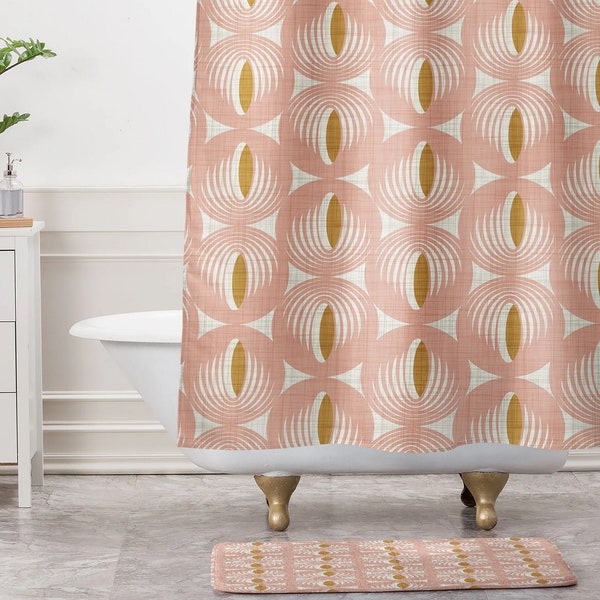 Mid Century Shower Curtain / Retro Shower Curtain / Pink Shower Curtain / Geometric Shower Curtain / Bath Curtain / Mid Century Bath Curtain