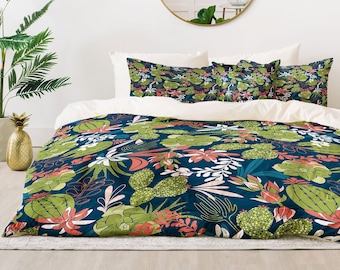 Bohemian Comforter / Boho Bedding / Blue Comforter / Lightweight Comforter / King Comforter / Queen Comforter / Boho Bedroom / Cactus Decor