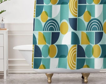 Retro Mid Century Style Shower Curtain / Retro Bath Curtain / Aqua Shower Curtain / Mid Century Bath Curtain / Shower Curtain / Bath Curtain