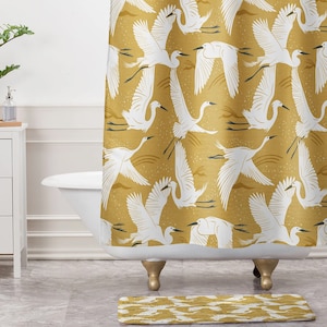 Bohemian Shower Curtain // Yellow Shower Curtain // Bath Curtain // Boho Style // Nature Inspired // Bird Shower Curtain // Bathroom Decor