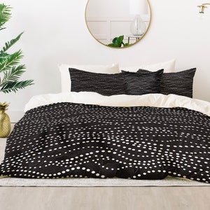 Black Comforter / Lightweight Comforter / Queen Comforter / Black Bedding / King Comforter / Black & White Decor / Polka Dot / Minimalist