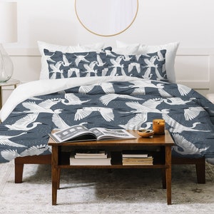 Duvet Cover / Crane Duvet Cover / Lightweight Duvet / Blue Duvet Cover / King Duvet / Bird Duvet Cover / Queen Duvet / Cotton Duvet Cover