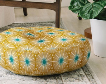 Retro Floor Pillow / Meditation Cushion / Floor Cushion / Floor Pouf / Floor Seating / Round and Square Floor Pillow / Yellow Decor Pillow