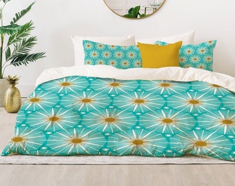 Lightweight Comforter / Mid Century Modern Bedding / Geometric Comforter / Queen Comforter / King Comforter / Retro Decor / Bedding / Aqua