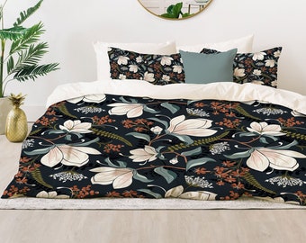 Dark Floral Comforter / Floral Bedding / Comforter Queen / Comforter King / Moody Floral Bedding / Bed Comforter / Magnolia Floral Comforter