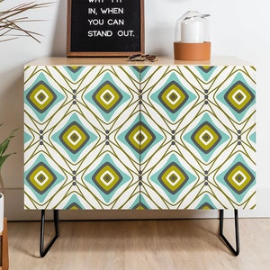 Mid Mod Geometric Wooden Cabinet / Mid Century Style Furniture / Sideboard Cabinet / Entertainment Cabinet / Wooden Credenza / Retro Decor