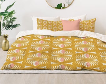 Yellow Comforter / Retro Bedding / Mid Century Modern Comforter / Lightweight Comforter / Bedding / Queen Comforter / King Comforter / Retro