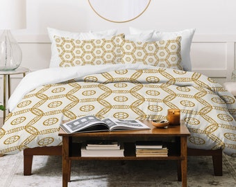 Duvet Cover / Geometric Duvet Cover / Lightweight Duvet Cover / Bedding / Cream and Gold Duvet Cover / King Duvet Cover / Queen Duvet Cover