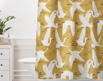 Boho Bird Shower Curtain, Yellow Nature-Inspired Bath Decor