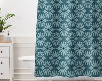 Teal Shower Curtain: Boho Geometric Fabric Bath Curtain