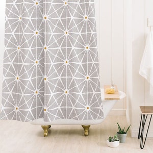 Mid Century Modern Shower Curtain / Beige Bath Curtain / Bathroom Decor / Fabric Shower Curtain / Retro Decor / Geometric Shower Curtain