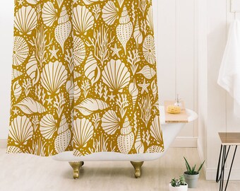 Nautical Shower Curtain / Coastal Decor / Bathroom Decor / Beach House Decor / Yellow Shower Curtain / Bath Curtain / Shower Curtain Coastal