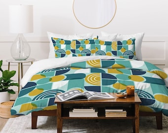 Mid Century Modern Geometric Duvet Cover , Retro Abstract Bedding, Twin Queen King Sizes