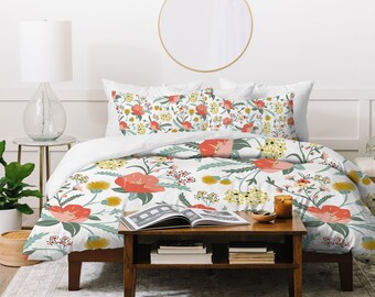 Wildflower Floral Duvet Cover, Botanical Cottagecore Bedding, Twin Queen King Sizes