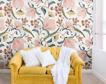 Wallpaper Mural / Peel & Stick Wall Mural / Removable Wall Mural / Wallpaper / Removable Wallpaper / Floral Wallpaper / Magnolia Floral