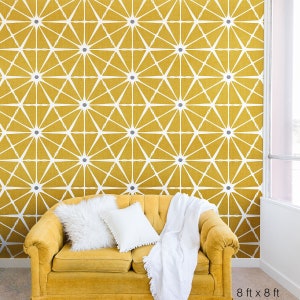 Peel and Stick Wall Mural / Mid Century Wall Decor / Removable Wall Mural / Mid Century Wallpaper / Atomic Wallpaper / Geometric / Yellow