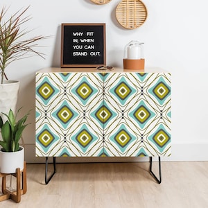 Mid Mod Geometric Wooden Cabinet / Mid Century Style Furniture / Sideboard Cabinet / Entertainment Cabinet / Wooden Credenza / Retro Decor
