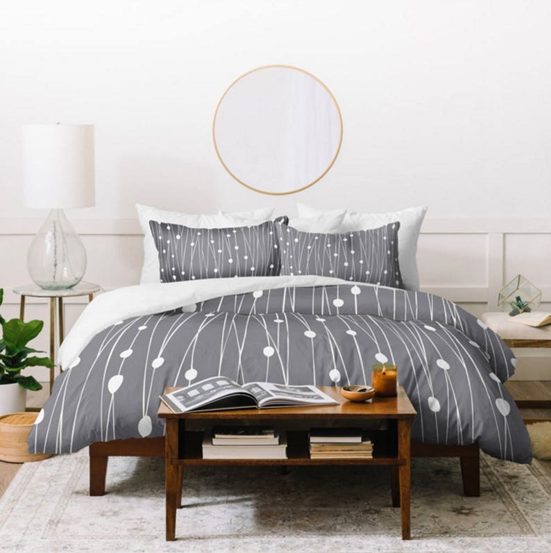 Grey Duvet Cover Twin Queen King Sizes Home Decor Modern Geometric Entangled Design Bedding Minimalist