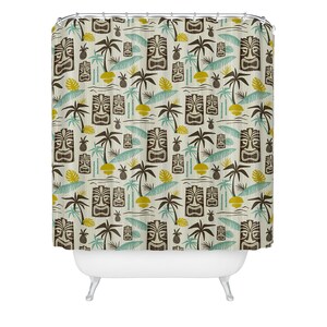 Tiki Shower Curtain // Tiki Decor // Mid Century Modern Decor // Bathroom Decor // Retro Decor // Hawaiian Print // Tropical Shower Curtain afbeelding 2