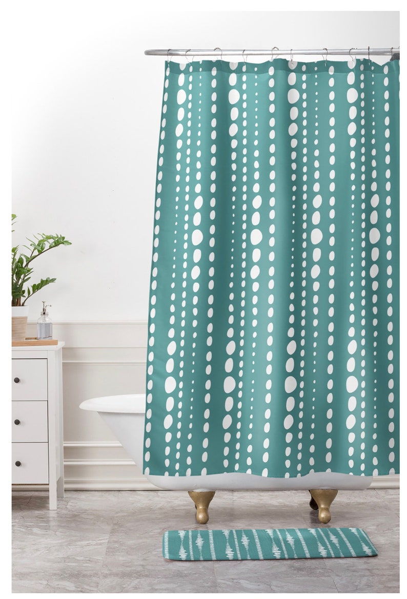 Polka Dot Shower Curtain Bathroom Bestrewn Lagoon Design Image 0